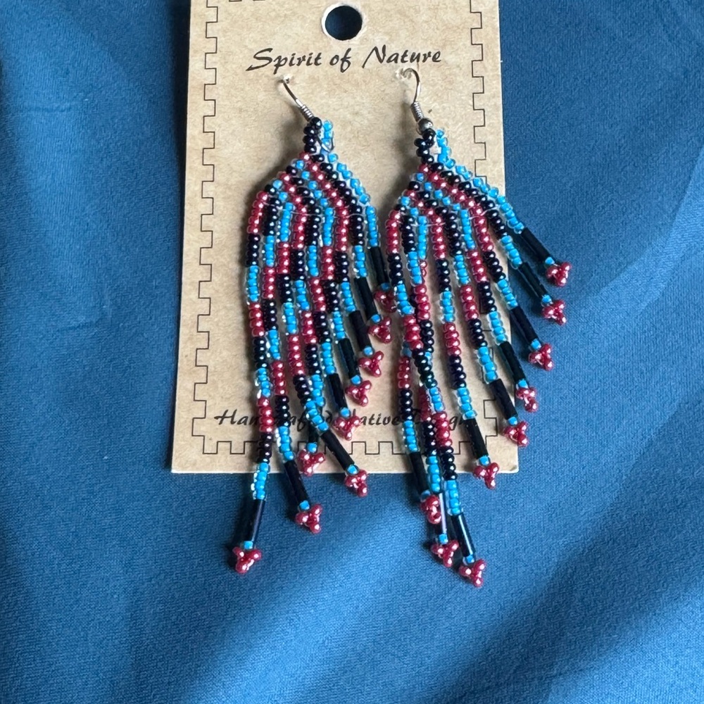 Beaded Earrings - Red and Blue